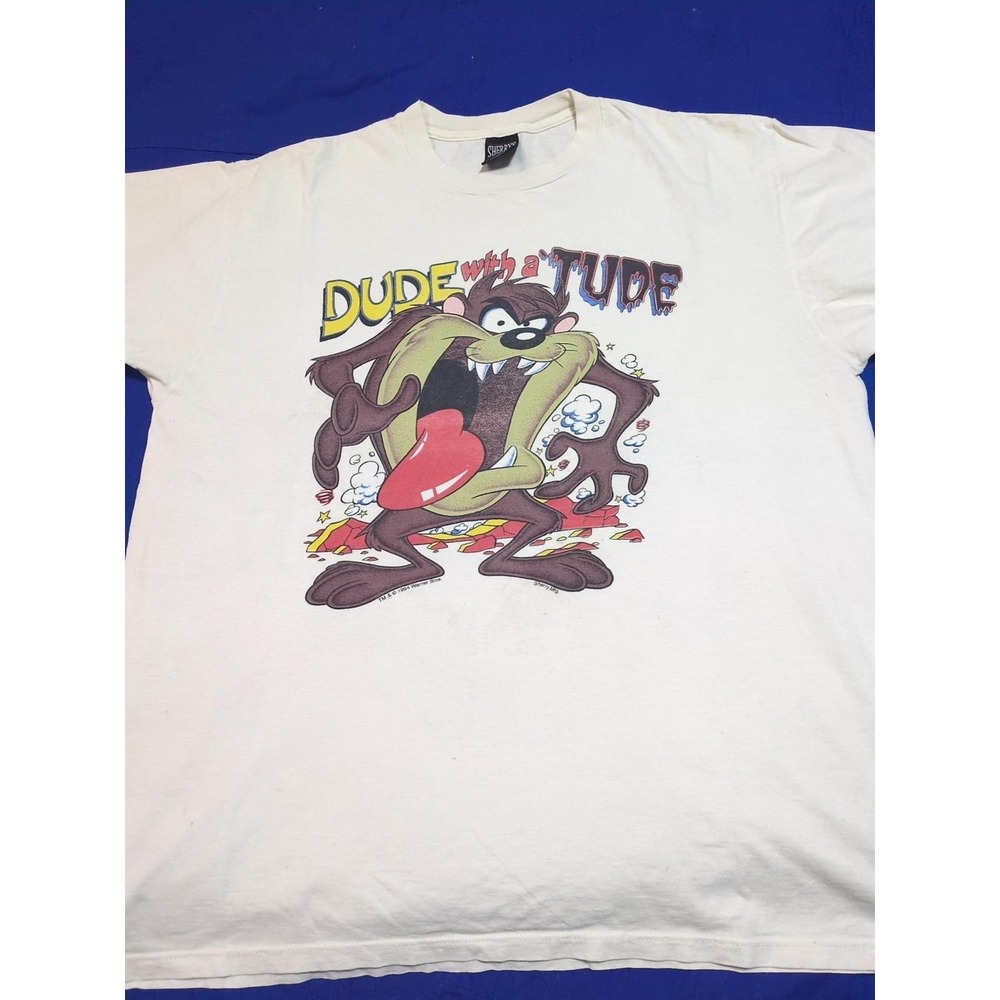 Vintage Sherry's Best Shirt Mens XL White Taz Dude With A Tude Graphic 1994 90s